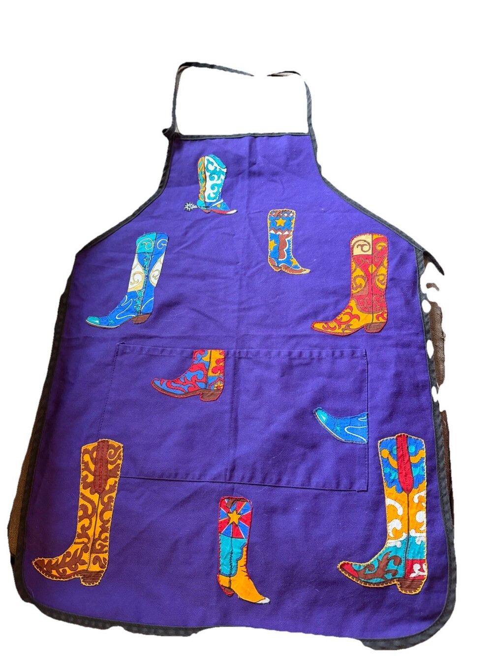 Purple Cowboy Boots Motif Apron With Ties And Pocket.